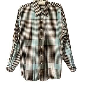 PETER MILLAR Men’s Button Up Casual Long Sleeves Checkered Cotton Shirt Size L